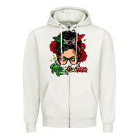 Oatmeal Heather mexicana woman messy bun Zipper Hoodie - LillyAllenDesigns