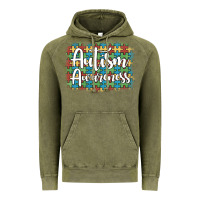 Vintage Olive autism awareness puzzle background Vintage Hoodie - Artiststas