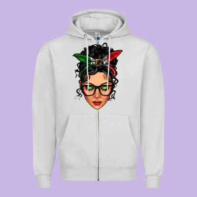 Mexican Latina Girl Messy Bun Zipper Hoodie Designed By Lillyallendesigns