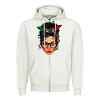Oatmeal Heather mexican latina girl messy bun Zipper Hoodie - LillyAllenDesigns