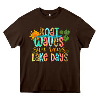 Chocolate Brown boat waves sun rays lake days Heavy Core Tee - Zillion Design Studio