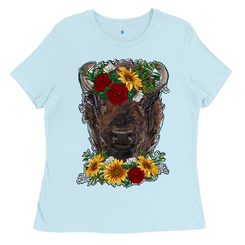 Bison Face With Flowers Ladies Tee by RanaPortraitStore | Teevron