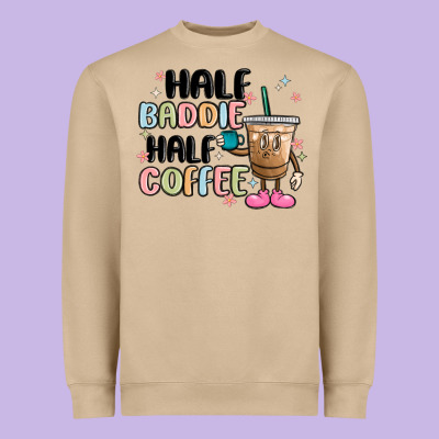 Half Baddie Half Coffee Heavyweight Sweatshirt Designed By Maliassmallbusiness