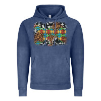 Vintage Denim autism awareness leopard cowhide background Vintage Hoodie - Artiststas
