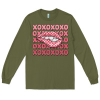 Army Green xoxo checker lips Long Sleeve Tee - MaliasSmallBusiness