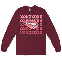 Burgundy xoxo checker lips Long Sleeve Tee - MaliasSmallBusiness