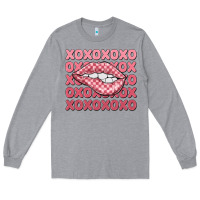 Heather Grey xoxo checker lips Long Sleeve Tee - MaliasSmallBusiness