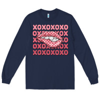 Navy xoxo checker lips Long Sleeve Tee - MaliasSmallBusiness