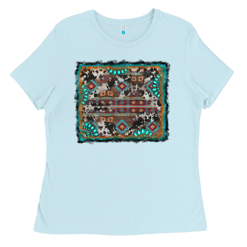 Aztec Background With Gemstone And Cowhide Ladies Tee by RanaPortraitStore | Teevron