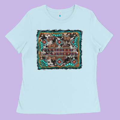 Aztec Background With Gemstone And Cowhide Ladies Tee Designed By Ranaportraitstore
