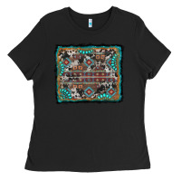 Black aztec background with gemstone and cowhide Ladies Tee - RanaPortraitStore