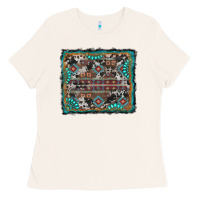 Bone aztec background with gemstone and cowhide Ladies Tee - RanaPortraitStore