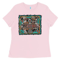 Bubblegum Pink aztec background with gemstone and cowhide Ladies Tee - RanaPortraitStore