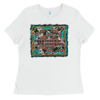 White aztec background with gemstone and cowhide Ladies Tee - RanaPortraitStore