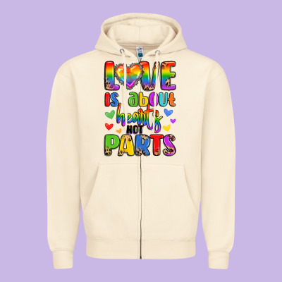 Love Is About Hearts Not Parts Zipper Hoodie Designed By Lillyallendesigns