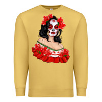 Antique Gold Mexicana Skull Girl with Roses Premium Sweatshirt - texasbilliewilder