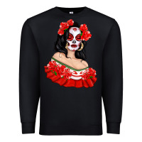 Black Mexicana Skull Girl with Roses Premium Sweatshirt - texasbilliewilder