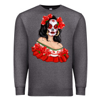 Charcoal Heather Mexicana Skull Girl with Roses Premium Sweatshirt - texasbilliewilder