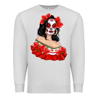 Dove Grey Mexicana Skull Girl with Roses Premium Sweatshirt - texasbilliewilder