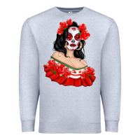Heather Grey Mexicana Skull Girl with Roses Premium Sweatshirt - texasbilliewilder