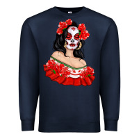 Navy Mexicana Skull Girl with Roses Premium Sweatshirt - texasbilliewilder