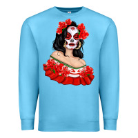 Ocean Blue Mexicana Skull Girl with Roses Premium Sweatshirt - texasbilliewilder