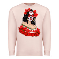 Pale Pink Mexicana Skull Girl with Roses Premium Sweatshirt - texasbilliewilder