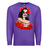 Purple Mexicana Skull Girl with Roses Premium Sweatshirt - texasbilliewilder