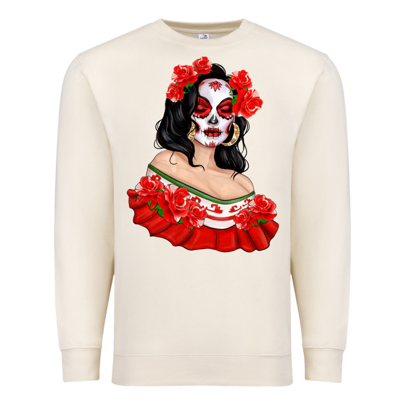 Mexicana Skull Girl With Roses Premium Sweatshirt by texasbilliewilder | Teevron
