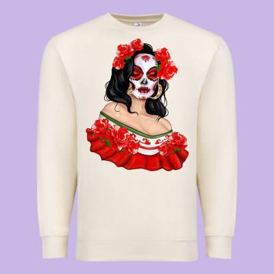 Mexicana Skull Girl With Roses Premium Sweatshirt Designed By Texasbilliewilder