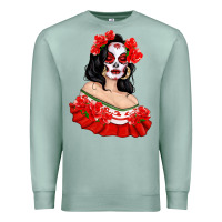 Seafoam Mexicana Skull Girl with Roses Premium Sweatshirt - texasbilliewilder