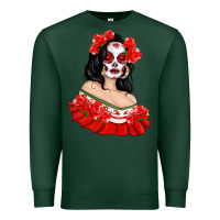 Sports Green Mexicana Skull Girl with Roses Premium Sweatshirt - texasbilliewilder