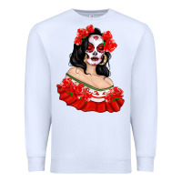 White Mexicana Skull Girl with Roses Premium Sweatshirt - texasbilliewilder