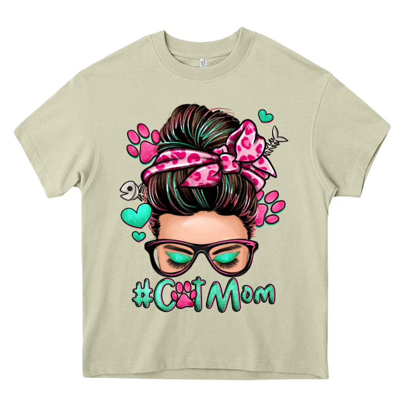 Cat Mom Messy Bun Heavy Core Tee by Zillion Design Studio | Teevron