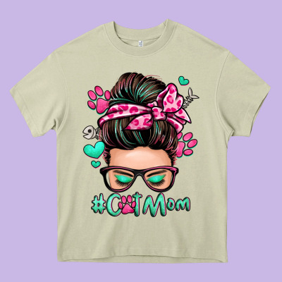 Cat Mom Messy Bun Heavy Core Tee Designed By Zillion Design Studio