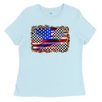 Baby Blue race american flag Ladies Tee - Zillion Design Studio
