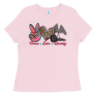 Bubblegum Pink peace love racing Ladies Tee - Zillion Design Studio
