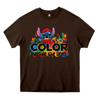 Chocolate Brown color outside the lines autism stitch Heavy Core Tee - Zillion Design Studio