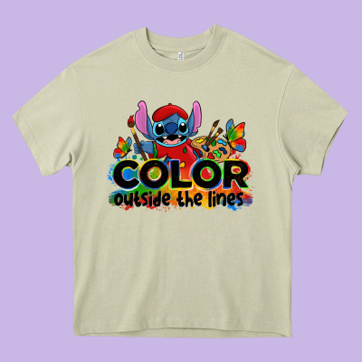 Color Outside The Lines Autism Stitch Heavy Core Tee Designed By Zillion Design Studio