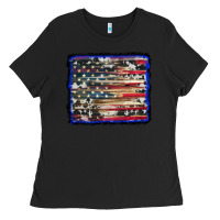 Black american flag with cowhide background Ladies Tee - RanaPortraitStore