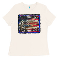 Bone american flag with cowhide background Ladies Tee - RanaPortraitStore