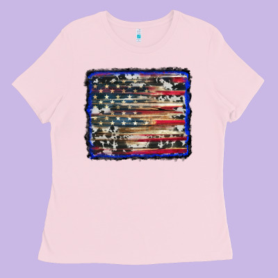 American Flag With Cowhide Background Ladies Tee Designed By Ranaportraitstore
