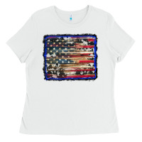 White american flag with cowhide background Ladies Tee - RanaPortraitStore