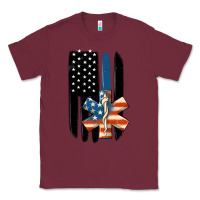 Burgundy ems american flag Classic Tee - MaliasSmallBusiness