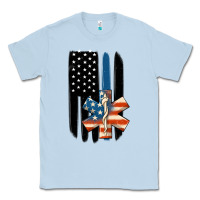 Dusty Blue ems american flag Classic Tee - MaliasSmallBusiness