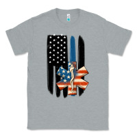 Heather Grey ems american flag Classic Tee - MaliasSmallBusiness