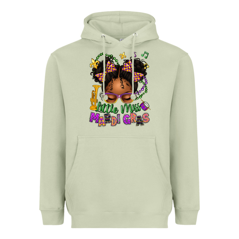 Little Miss Mardi Gras Afro Messy Bun Kid Heavyweight Hoodie by texasbilliewilder | Teevron