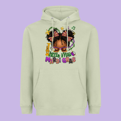 Little Miss Mardi Gras Afro Messy Bun Kid Heavyweight Hoodie Designed By Texasbilliewilder