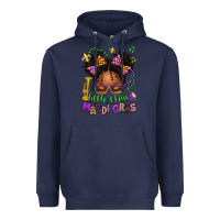 Navy little miss mardi gras afro messy bun kid Heavyweight Hoodie - texasbilliewilder