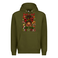 Army Green just a girl who loves christmas afro messy bun Premium Hoodie - texasbilliewilder